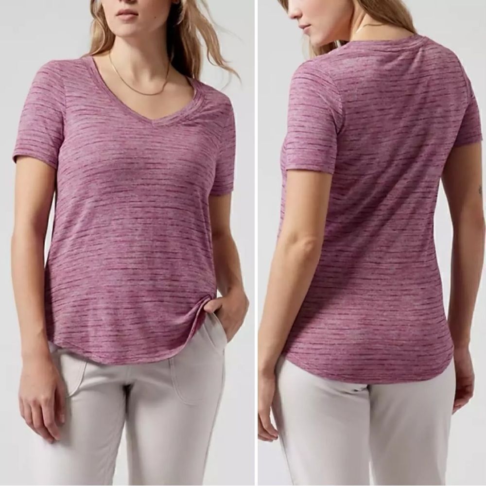 Athleta Breezy Scoop V-neck Short Sleeves Pull Over Tee, Sz Medium